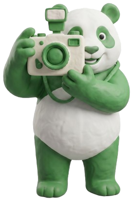 Mascotte panda Tuz Cart con macchina fotografica