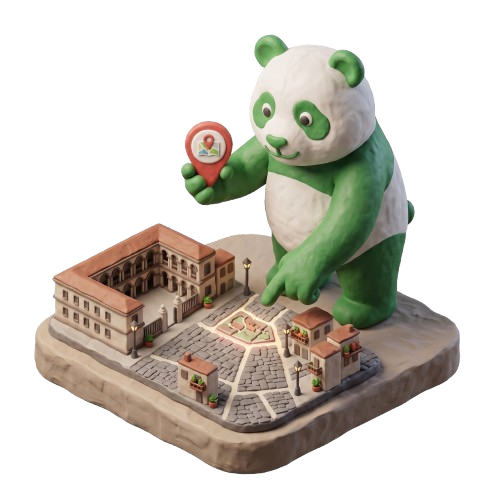 Mascotte panda Tuz Cart che indica una mappa di Milano con le zone servite